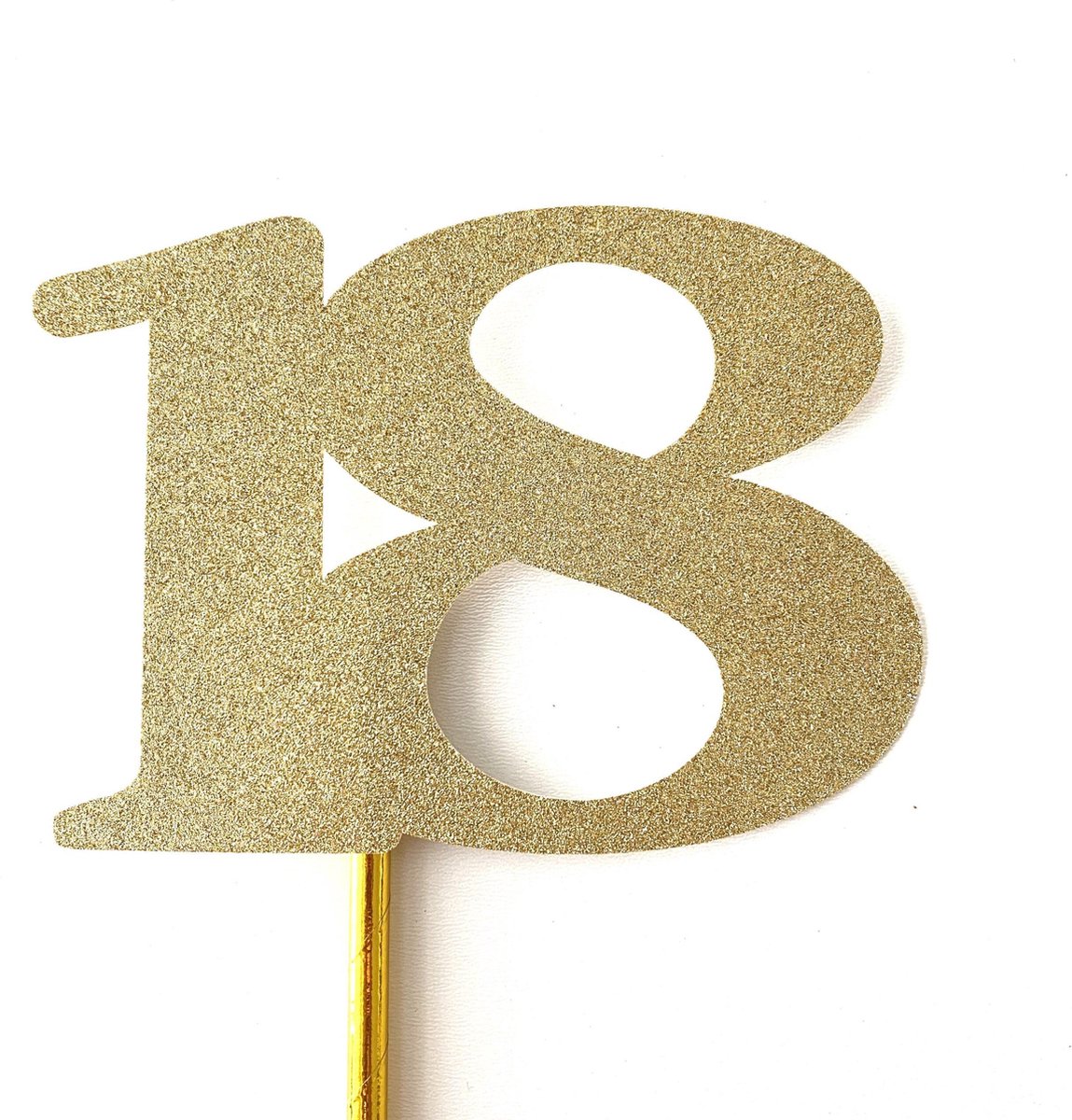 Taarttopper| Cake topper | Taartversiering| Verjaardag| Cijfers | 18 | Goud glitter|14 cm| karton